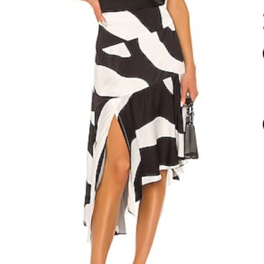 Milly Navy & White Zebra Print Viscose Asymmetrical Cascade Midi Skirt 6 Revolve